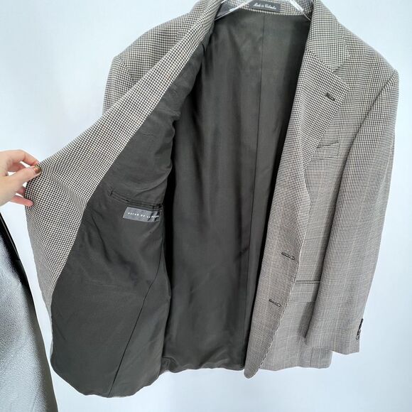 Oscar De La Renta Suit Jacket 100% Wool Mens 44L Blazer Houndstooth 2-Button - Picture 6 of 13